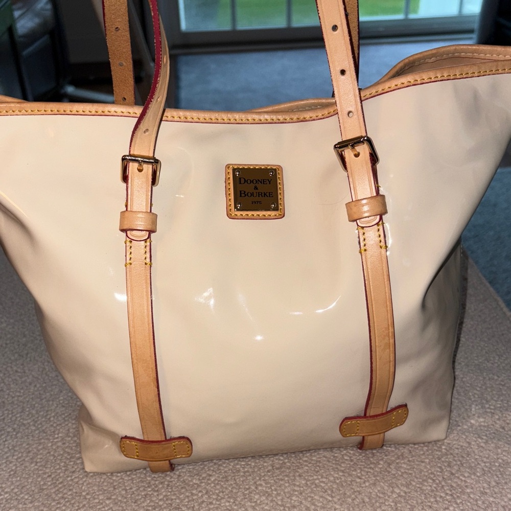 Dooney & Bourke Tan and Cream Patent Leather Tote